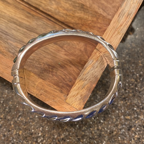 Ribbed Sterling Silver 950 Hinged Bracelet/Bangle - Picture 3 of 8